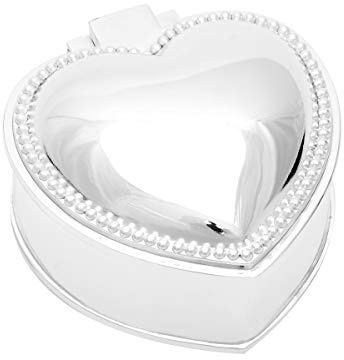 Brillibrum Herz Schmuckschatulle versilbert – Wunschgravur – Metall Schmuckdose Herz – Herzschatulle mit Perlenmuster Ringschachtel – 3x6x6,5cm(HxBxT)