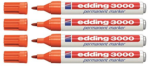 edding 4-3000-4 Permanentmarker, nachfüllbar, 1.5 - 3 mm ( 4er Pack , orange)