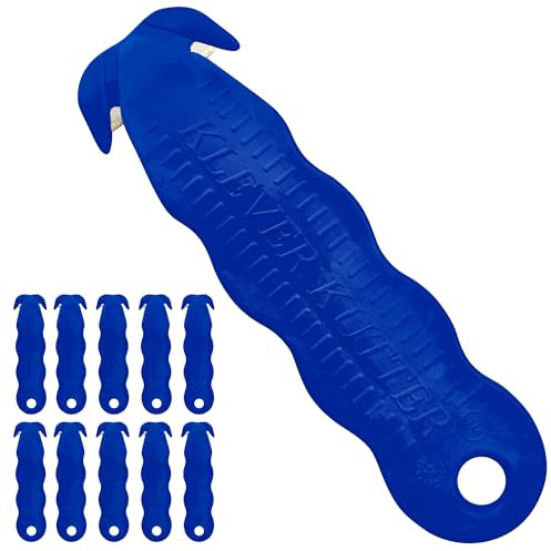Klever Kutter - Safety Cutter Tool (Pack of 10) Blue, Unique Double Hook Design - Disposable Safety Cutter With Cutting Blade For Box, Strap, Carton, Package, Envelope and Letter Opener.