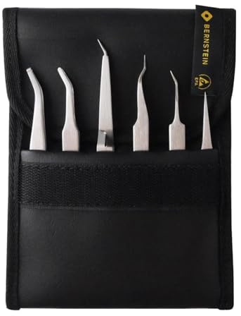 BERNSTEIN Präzisions-Pinzetten Set 6-teilig inkl. SMD- Pinzetten Set für Feinmechanik aus antimagnetischem, rostfreiem Edelstahl