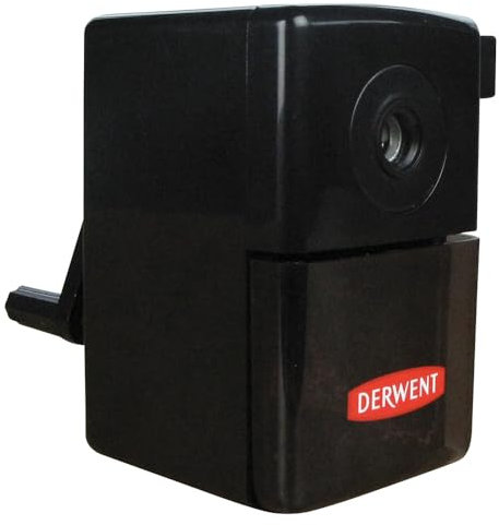 Derwent Manueller spiralförmiger Tischschärfer aus Kunststoff, Super Point Mini, Schiebebehälter und Tischklemme, professionelle Qualität, 2302000, Schwarz, 1 Packung mit 1 Stück