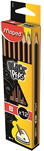 Maped M850024 Bleistifte Black'Peps, B, 12 Stück, schwarz/orange