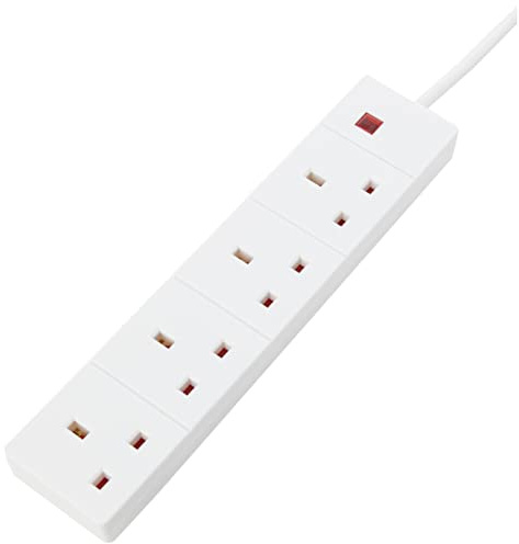 PRO ELEC 4 Gang Extension Lead with Neon 1m, White