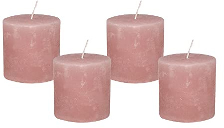 4 Rustic Stumpenkerzen Premium Kerze Rosenholz Rosa 5x5cm - 15 Std Brenndauer