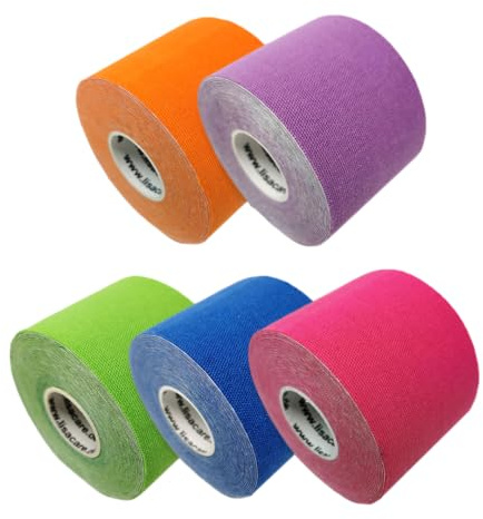 LisaCare Kinesiologie Tapes - Tape Fussball - Knie Tape - Tapes medizinische Klebebänder - Physio Tape - Sport Tape - Kenesiologie tape (Buntes 5er-Set) | Knie Tape - Tapes medizinische Klebebänder - Sport Tape - Kenesiologie tape