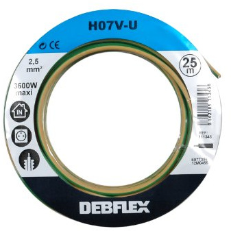 Debflex 111345 - Cavo in matassa HO7V-U 2,5 25 m, giallo/verde