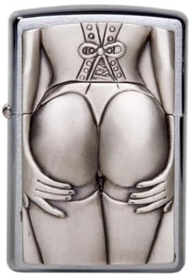 Zippo Unisex Adult Sexy Stocking Girl Emblem Windproof Pocket Lighter - Chrome