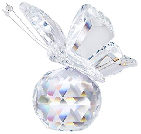 H&D Crystal Flying Butterfly with Crystal Ball Base Figurine Collection Cut Glass Ornament Statue Animal Collectible (Clear)