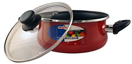 MAGEFESA Praga - Cacerola con Tapa 24cm de Acero vitrificado Exterior Rojo. Antiadherente bicapa Reforzado, aptas para Todo Tipo de cocinas, Especial inducción. 50% de Ahorro energético.