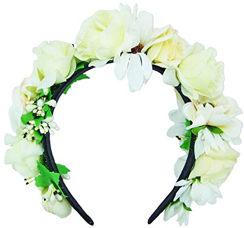 Trachtenland Diadema de Flores Blumenwiese - Accesorios mágicos para el Cabello Anillo para el Cabello para Festivales de Bodas de Dirndl (Blanco Crema)