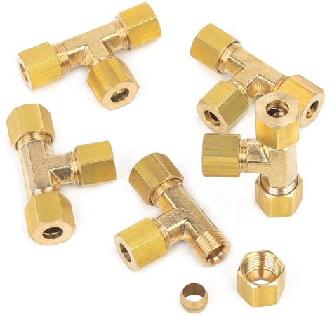 LTWFITTING 1/4-Inch OD Compression Tee,Brass Compression Fitting(Pack of 5)