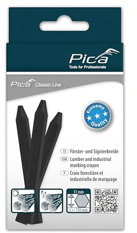Pica 591/46 | Signierkreide Farbe schwarz | Schachtel mit 12 Kreiden | Hohe Bruchfestigkeit | ideal für Anwednungen im Bau- und Industriehandwerk | 11 mm x 110 mm