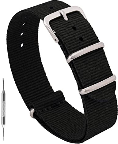 Benchmark Basics Nylon Watch Band - Waterproof Ballistic Nylon One-Piece Military Watch Straps for Men & Women (20mm, Black)