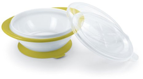 NUK Easy Learning Esslernschale für Kinder ab 6 Monaten mit Saugnapf, zwei Deckel, BPA frei, pistazie
