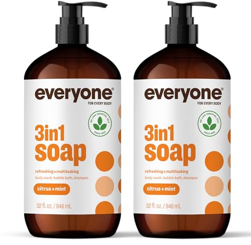 Everyone 3-in-1 Soap, Body Wash, Bubble Bath, Shampoo, 32 Ounce (Pack of 2), Citrus and Mint, made with Essential Oils for Men and Women
