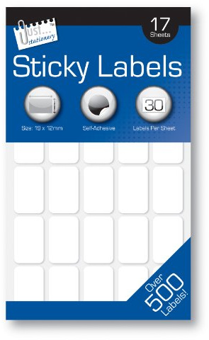 Just Stationery 19 x 12 mm klibbig etikett – vit