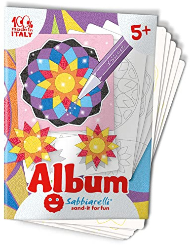 Sabbiarelli – Album Mandala | Klebebögen für Sand Art | Enthält 5 Klebemotive A5 | 100% Made in Italy | Kreativer Bastelspaß | Kinder 5-12 Jahre | FARBSAND NICHT ENTHALTEN