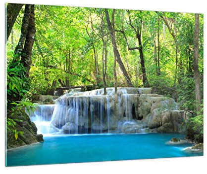 Quadro su Vetro 100x70cm Stampe da Parete in Vetro Cascata Foresta ambiente Grandi Decorazione Murale Camera da Letto Cucina 1 pezzo Quadri Moderni Soggiorno Grafica Immagini Wall Art GAA100x70-2664