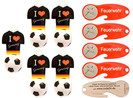 Einkaufswagenlöser Feuerwehr & Fußball/Schlüsselanhänger Einkaufschip mit Schlüsselfundservice/Abziehbarer Einkaufswagenchip Metall, Chip Einkaufswagen, Key Finder / 10 Stück