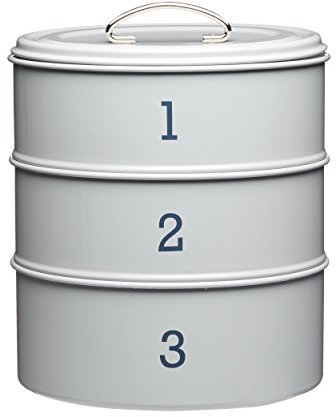 KitchenCraft Living Nostalgia 3-Tier Metal Cake Storage Tin, 22 x 27 cm (8.5 x 1.5 Inches) - French Grey