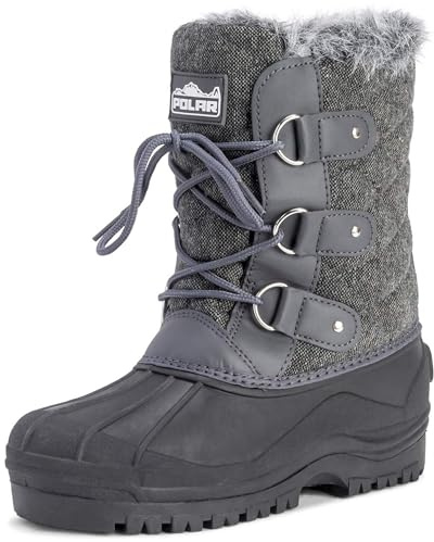 POLAR Womens Mid Calf Mountain Walking Tactical Waterproof Boots - Gray Textile - US7/EU38 - YC0369