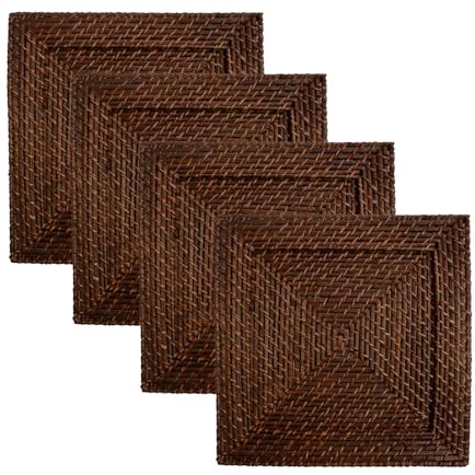 ChargeIt by Jay Square 13-Inch Rattan Plates, Set of 4