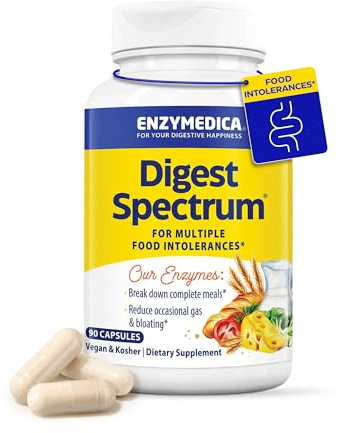 Enzymedica Digest Spectrum - Digestive Enzyme Supplement for Women & Men, Enzymes for Digestion, Gut Health, & Multiple Food Intolerances, Targets Gluten & Lactose, Helps Gas & Bloating - 90 Caps