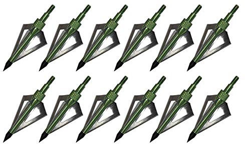 Huntingdoor 12 Stück Jagdspitzen 100 Grains Pfeilspitze mit 3 Klingen Einschraubspitzen Bogensport Ersatz Pfeilspitzen für Carbonpfeile, Glasfaserpfeil und Armbrüste (Grün)