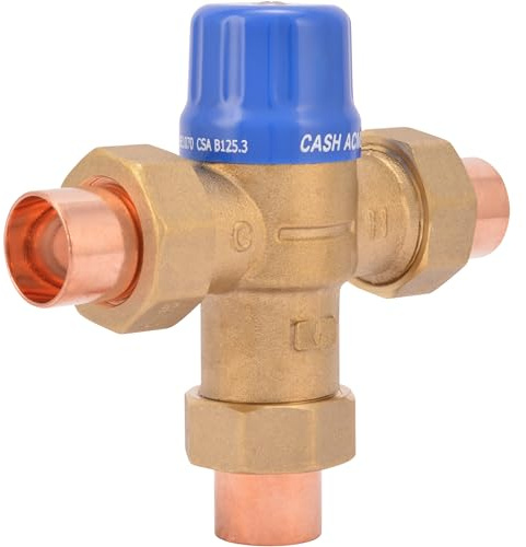 Cash Acme 3/4 Inch HG110-D Sweat Thermostatic Mixing Valve with Barb Connections and Integral Checks, Brass Plumbing Fitting, 24502