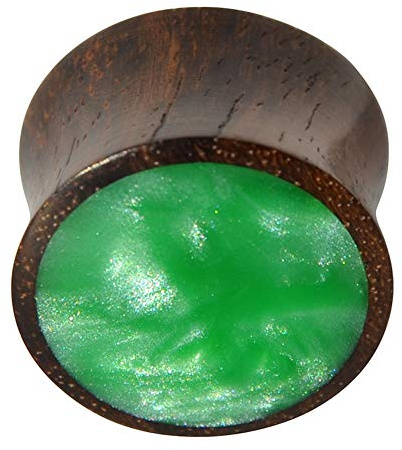 CHICNET Damen Herren Plug Piercing Flesh Tunnel Expander aus Sonoholz Holz mit Resin Inlay, grün schillernd, Double Flared, Dunkelbraun, 4mm bis 18mm