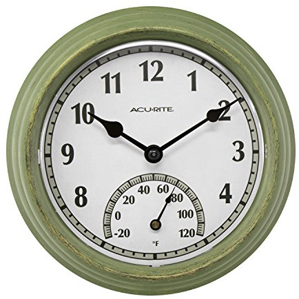 AcuRite ACU-RITE 02470 Rustikal grün Outdoor Uhr mit Thermometer, 21,6 cm