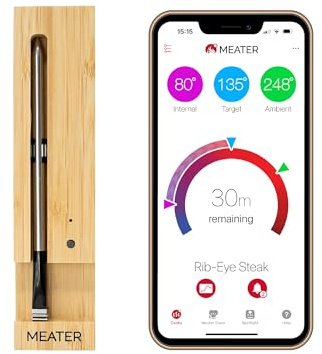 MEATER - Termometro intelligente wireless originale per carne con connessione digitale bluetooth e wifi da 10 m di porta; per forno, griglia, cucina, barbecue, barbecue