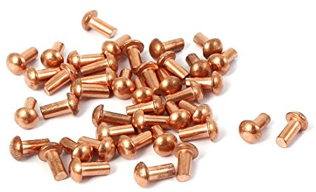 sourcing map 40 Stück 3mm x 6mm Runde Schaft Kupfer Feste Nieten Befestigungsteile 8mm Länge DE de