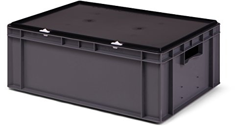 Lagerbehälter/Euro-Transport-Stapelbox K-TK 600/210-0, grau, mit Verschlußdeckel schwarz, 600x400x221 mm (LxBxH), aus PP. 40 Liter Nutzvolumen
