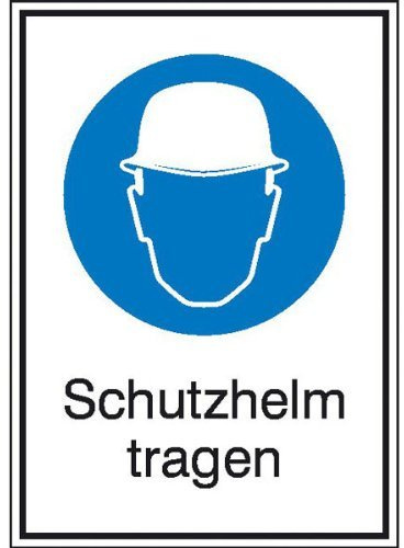 Indigos UG Aufkleber Schutzhelm tragen Gebotsschild Kombischild - 13,1x18,5 cm - selbstklebender Sicherheits Aufkleber für Tür oder Wand - Warnschild für Gebäude, Hotel, Büro, Firma, Haus, Praxis