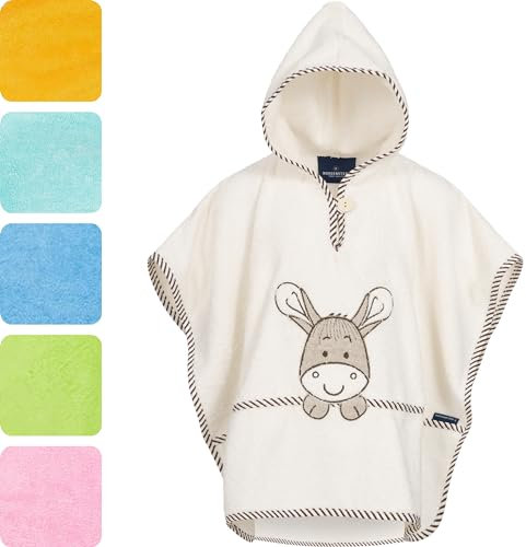 Morgenstern Badeponcho mit Kapuze Kinder Baby 1-5 Jahre Mädchen Jungen 100% Baumwolle Frottee OEKO TEX® Handtuch Badetuch Poncho Kapuzenhandtuch Bademantel Esel