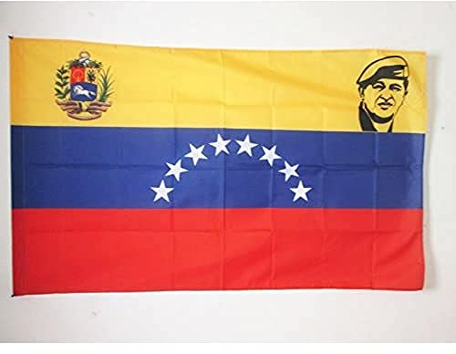 AZ FLAG Bandera Venezuela con Hugo Chavez 150x90 cm Poliéster 100D Funda | Uso interior y exterior Enseña venezuelana costuras dobles y bordes reforzados con funda para mástil