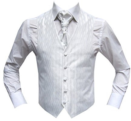 MMUGA Hochzeitwesten Set mit Plastron Sarra Weiß 54
