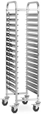 Royal Catering - Tablettwagen Abräumwagen (16 GN Einschübe, 80 mm Auflagenabstand, GN 1/1, 1/2, Feststellbremse, Edelstahl) Silber