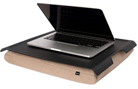 Bosign. Knietablett Laptray mit Sitzsack-Kissen für Laptop, Frühstück. Rutschfestes Tablett. Abnehmbarer und waschbarer Kissenbezug. Schwarzes Tablett. Braunes Kissen. Groß - 46 x 38 x 6,5 cm