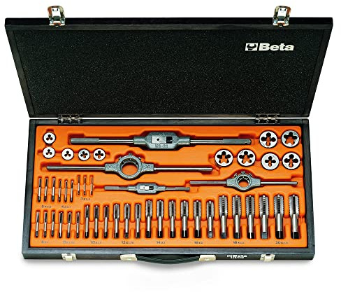 Beta 446/C48 - Assortimento di maschi e filiere con accessori in acciaio al cromo filettatura metrica in cassetta di legno