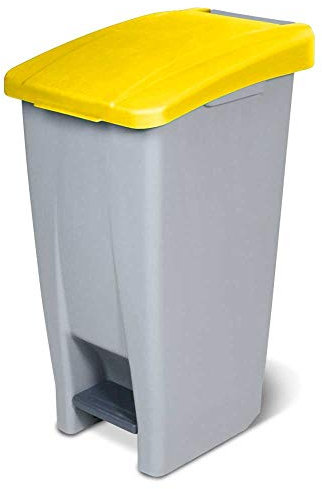 Poubelle à pédale avec roulettes, capacité 60 litres, HxLxP 700 x 380 x 490 mm, gris corpus, couvercle jaude