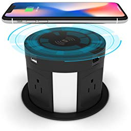 Automatic Pop Up Outlet Surge Protector Retractable Hidden Recessed Power Strip Power Socket with Wireless Charger USB Charging Station, 4US Plug+2USB+1RJ45 Port+1HDMI Port for Ofiice Conference