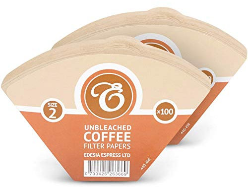 EDESIA ESPRESS – 200 Filtri da Caffè Conici in Carta – Filtro Caffè N.2 per Caffettiera Manuale, Metodo Pour-Over e Infusione Delicata – Misura 2 Marrone