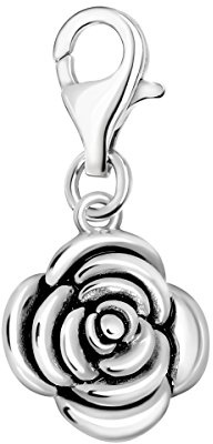 Quiges 925 Silber Charm Anhänger Sonne und Blumen mit Karabinerverschluss für Armbänder