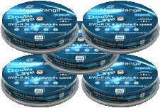 5 confezioni da 10 DVD+R Mediarange da 8,5 GB con DL Injekt su tutta la superficie
