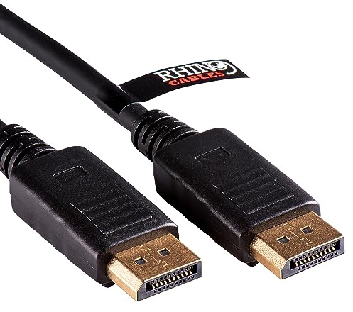 rhinocables Display Port to Displayport Cable, 0.5m - 15m Long DP to DP cable with Secure Gold-plated Locking Connector Lead for Monitor, HDTV, PC, and Graphics Card (1, 5m) | Long DP to DP cable with Secure Gold plated Locking Connector Lead for Monitor, HDTV, PC, and Graphics Card