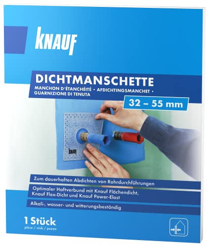 Knauf Dichtmanschette zum dauerhaften Abdichten von Rohrdurchführungen, für 32 - 55 mm Rohr-Durchmesser – Rohr-Abdichtung, Dicht-Vlies wasser- und witterungs-beständig