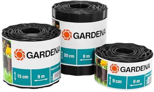 Gardena Lawn Border 20 cm di altezza: confine del prato, anche per letti, 9 m, impedisce la propagazione delle radici, in plastica, marrone (534-20)