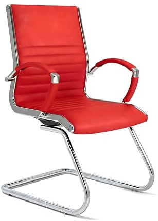 VERSEE Besucherstuhl Montreal aus Echtleder, Rot, Sitzhöhe 45 cm | Moderner Konferenzstuhl für Büro, Besprechungs- und Wartezimmer, ergonomisch gestaltet und stabil